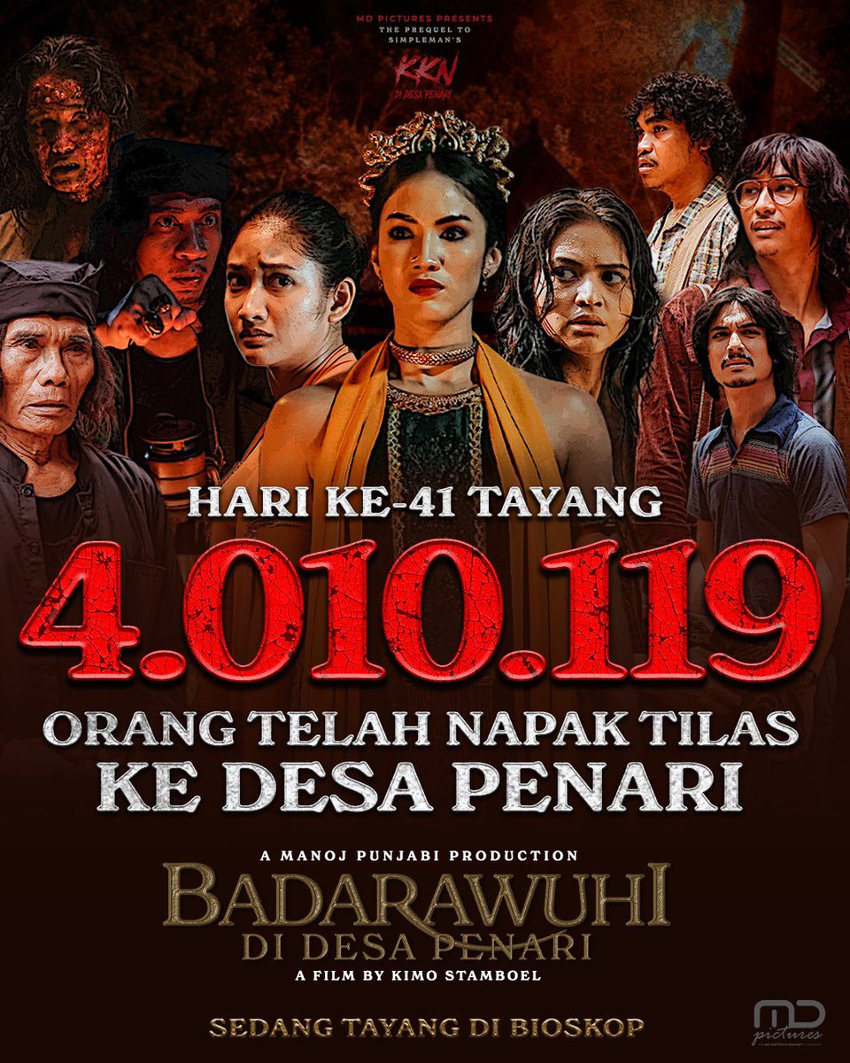 Terima kasih untuk 𝟒.𝟎𝟏𝟎.𝟏𝟏𝟗 orang yang telah napak tilas ke desa penari hingga hari ini! 🐍

Badarawuhi di Desa Penari masih bisa kamu temui di bioskop-bioskop!

#Badarawuhi  
#BadarawuhiDiDesaPenari
#MDEntertainment 
#MDPictures