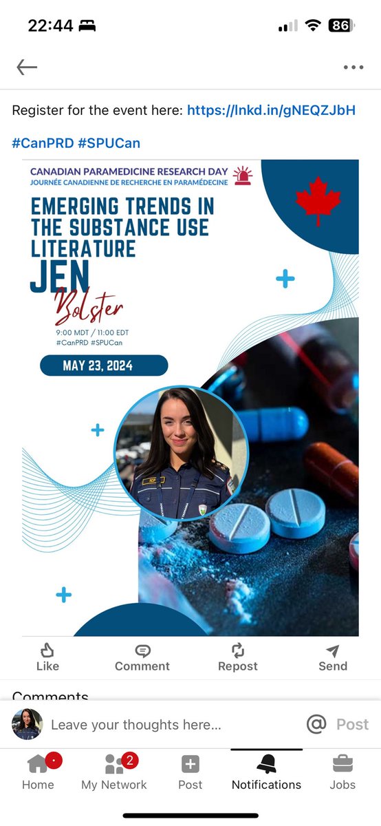 There is still time to register for the Third Annual Canadian Paramedicine Research Day! I hope you'll join me in discussing some emerging trends in the substance use literature. 

Register for the event here: lnkd.in/gNEQZJbH

#CanPRD #SPUCan