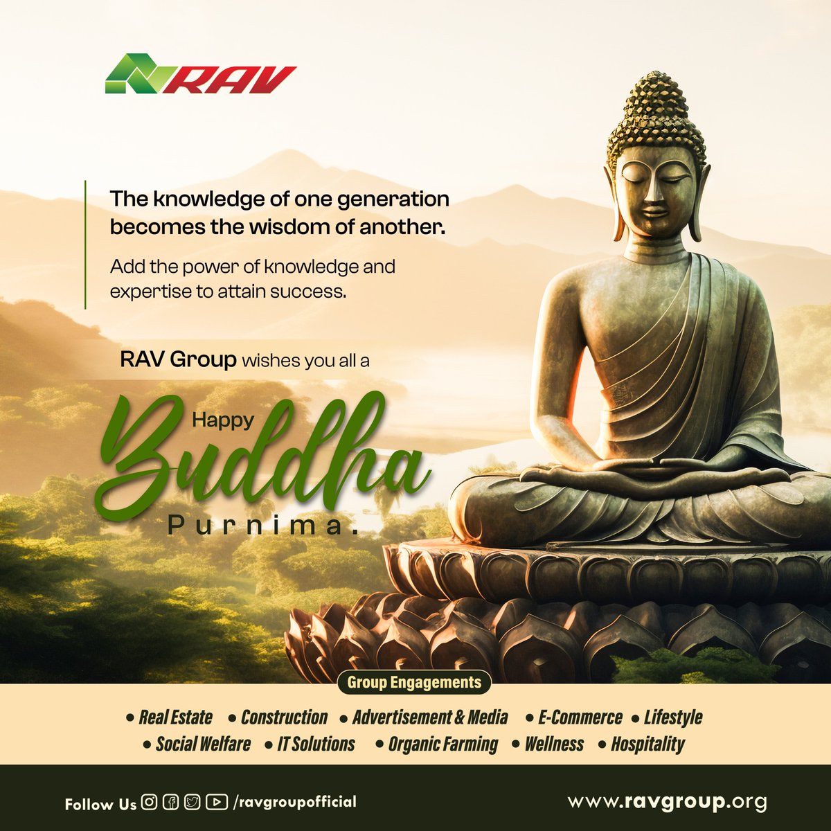 RAVGroupOficial's tweet photo. 🕉️The knowledge of one generation 📚 becomes the wisdom of another 💡. Add the power of knowledge and expertise to attain success 💪🌟. RAV Group wishes you all a happy Buddha Purnima 🕉️🌕.

🌐Visit Us: https://t.co/jvWYUMfX0C
☎️ Call: +91-9205440544 https://t.co/ZqAChABh5w