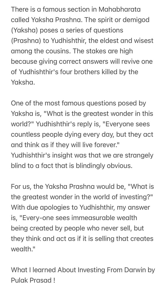 One of the most famous questions posed by Yaksha is, 'What is the greatest wonder in this world?' Yudhishthir's reply is, 'Everyone sees countless people dying every day, but they act and think as if they will live forever.'
#Nepse  #ValueInvesting  #PulakPrasad