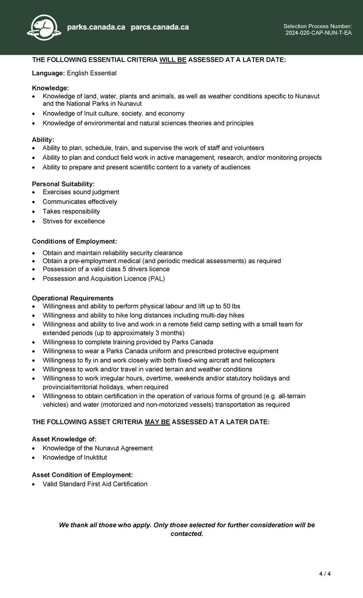 📣 Join our team! Check out this job opportunity with Parks Canada Nunavut. 👇 Apply online at bit.ly/3Kbm2w5 or email your application to rhnunavut-nunavuthr@pc.gc.ca.