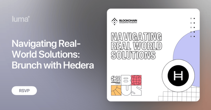 Upcoming session, @TheBAFNetwork #Consensus2024: May 31st | 11AM CDT 'Navigating Real-World Solutions with #Hedera' Connect with core members of the Hedera family and explore how our network is delivering real-world solutions & value in #web3. RSVP ✍️ lu.ma/HederaBrunch