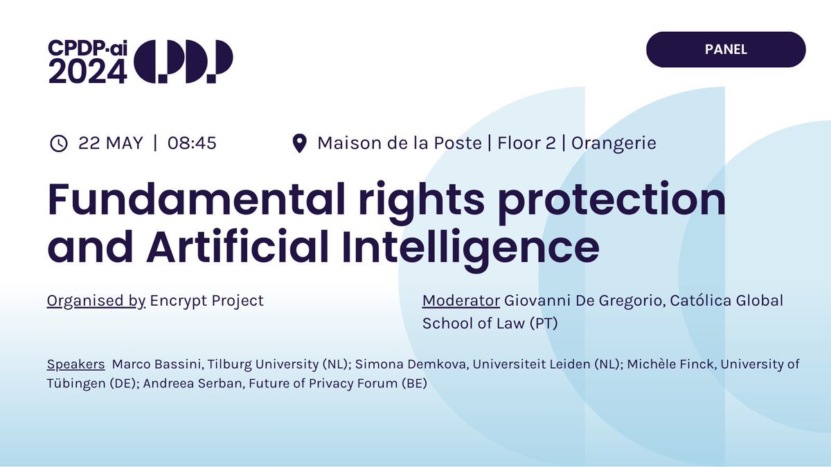 A great pleasure to join the @marcobassini @encrypt_project panel on “fundamental rights and the AI” this morning @CPDPconferences with @finck_m ,@andreeafserban and chaired by @G_De_Gregorio #CPDPai2024 @LeidenLaw