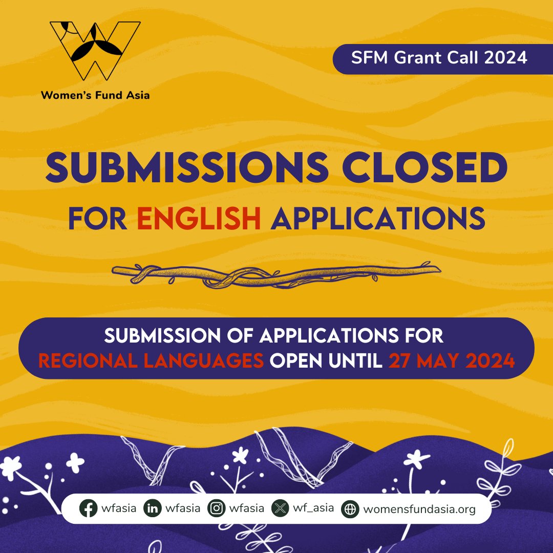⏰ The portal to submit English applications for the SFM grant call 2024-25 has closed. You can still submit your applications in 14 regional languages via email. 📌 Make sure to submit it before 27 May 2024 at 2:00 PM SLT/GMT+5:30. Apply Now at linktr.ee/wfasia