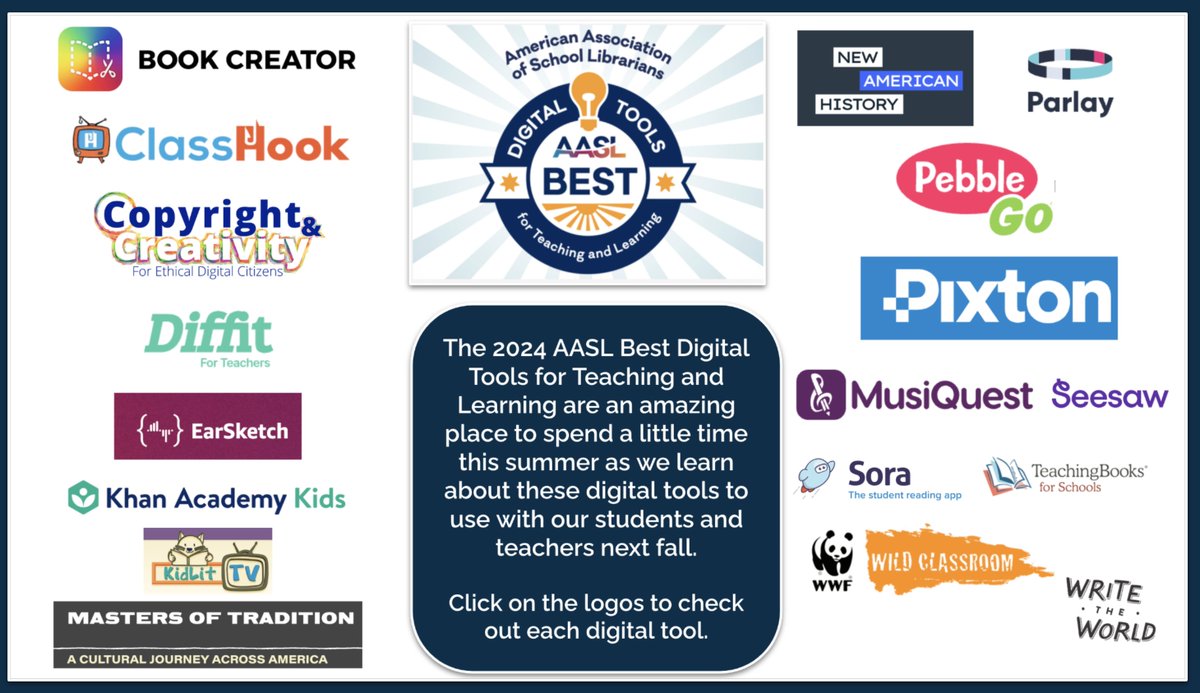The 2024 @aasl Best Digital Tools for Teaching and Learning have been announced!🎉 This is one of my favorite places to go to learn more about digital tools that I can use with our students and teachers.  There is something for everyone, and for every subject, on this list every