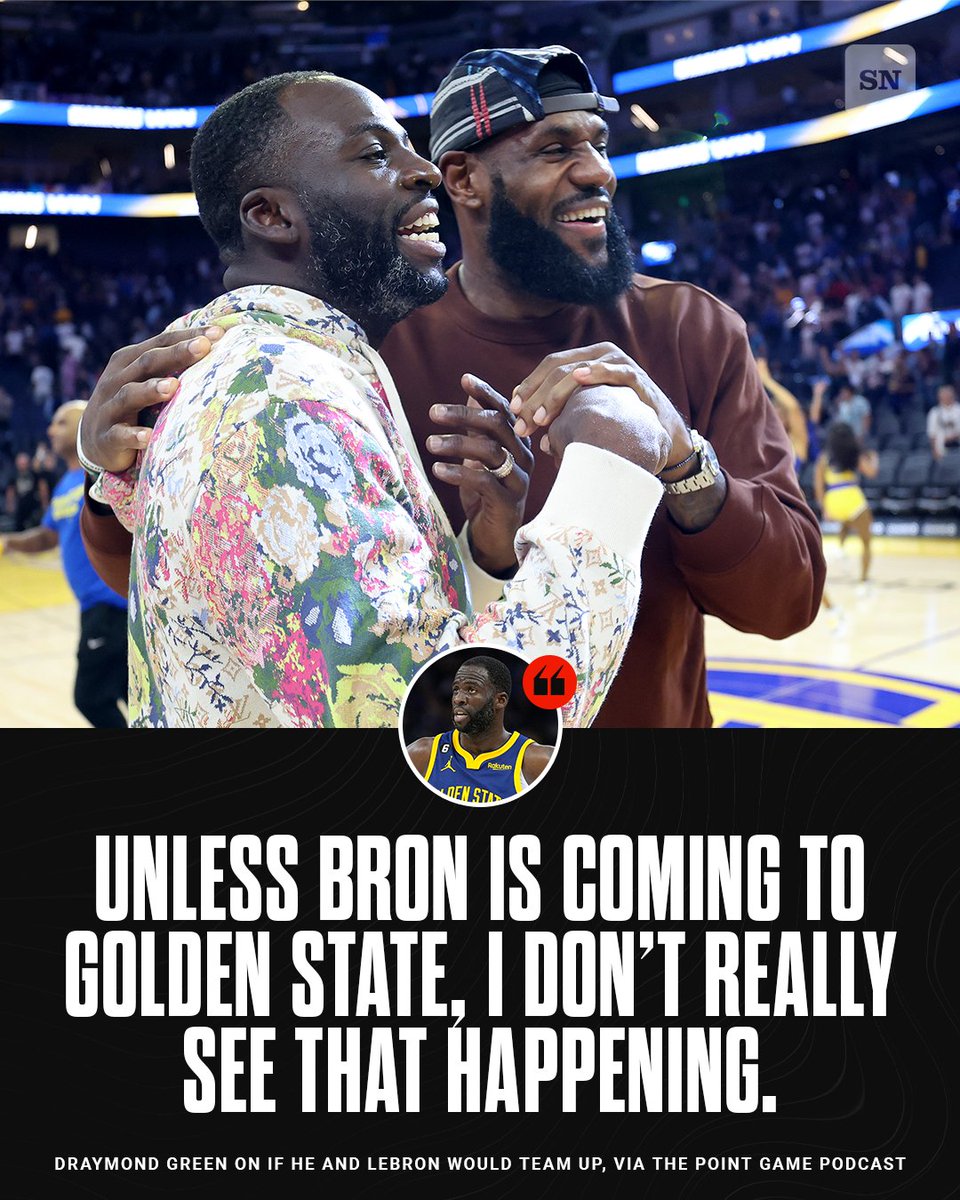 Will good friends Draymond Green and LeBron James ever play together before the end of their careers? Not unless LeBron wants to head to the Bay Area, says Draymond 👀 (via @pointgamepod)