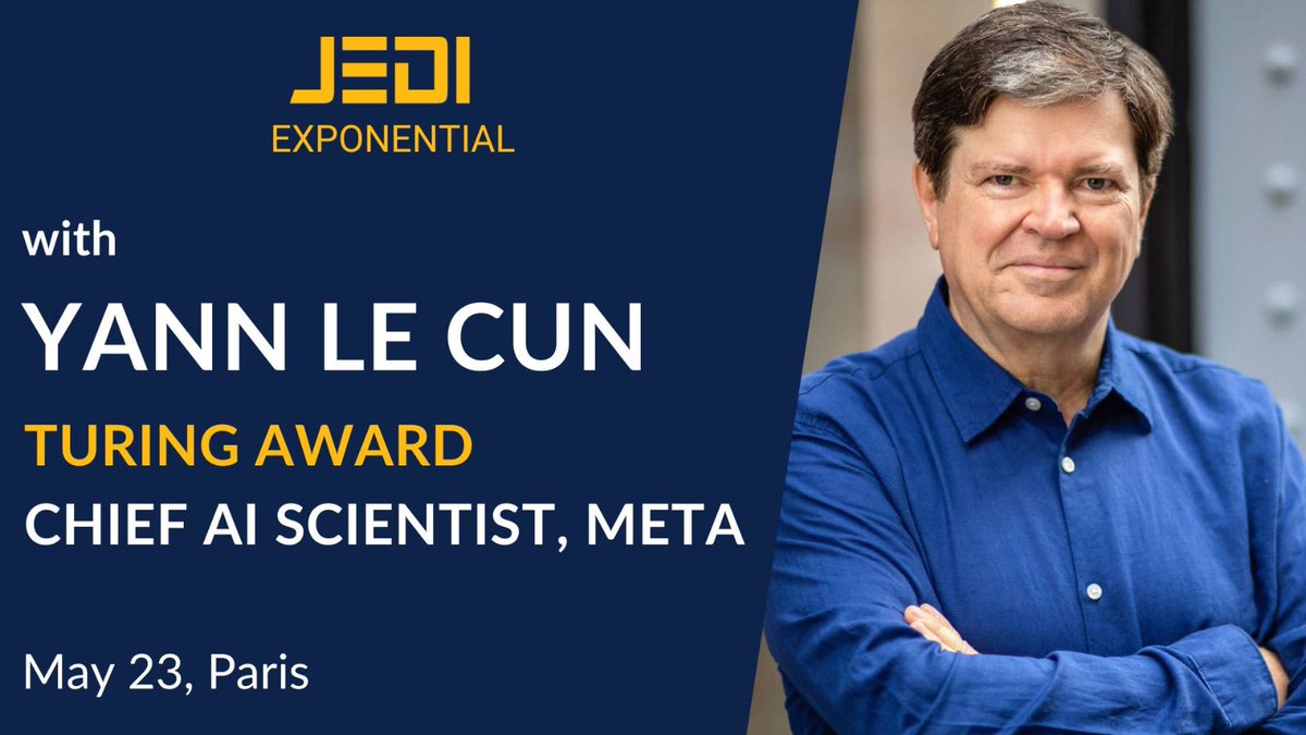 📣 Excited to welcome @ylecun Chief AI Scientist @Meta & recipient of the Turing Award for a meeting May 23 with #JEDI’s ecosystem: key scientists, deeptech founders, industrialists - on frontiers of AI and Human Intelligence 🧠 #Science #Moonshots #Vivatech #TheEuropeanARPA⚡️