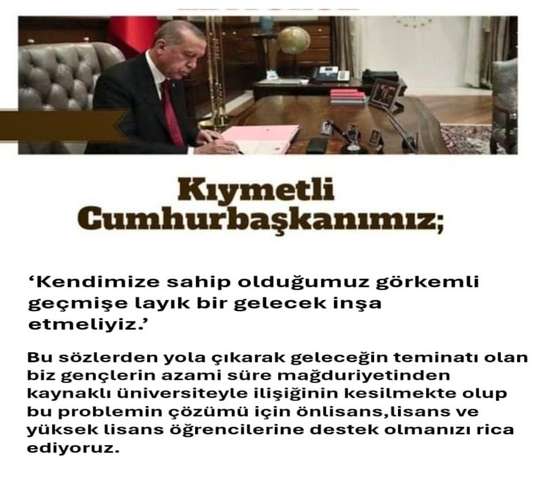 Büyük TÜRK Milletinin ve Geleceğimizin Teminatı Gençlerimiz,ÖĞRENCİ AFFI Talep ediyor🇹🇷 
@RTErdogan @tcbestepe @eczozgurozel  @TBMMEgitim @erolozvar @Yusuf_Tekin @Akparti
@AKGenclikGM
@tccbiko
@OA_BAK
@DrOmerileri
@ankarakulisi06 
@ogrenciaffi024 #SnCBÖgrenciAffı2024 
#azamisüre