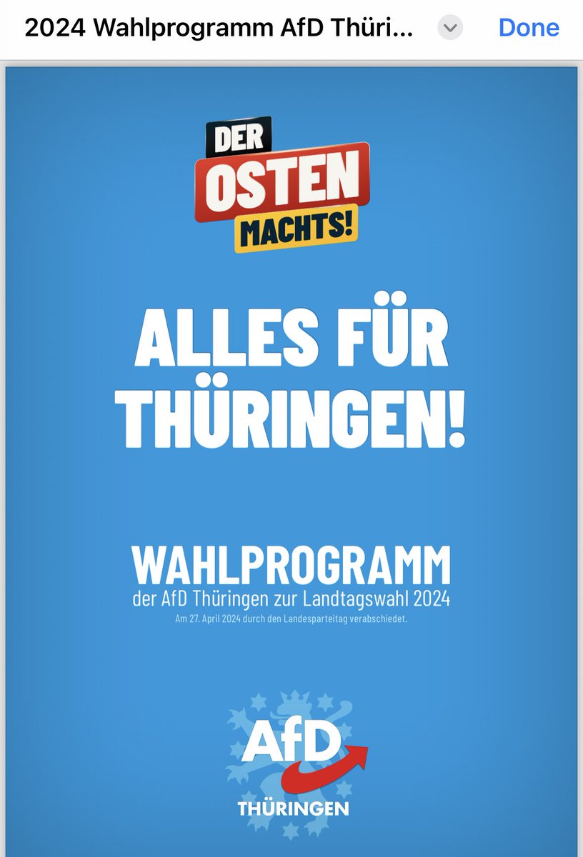 Höcke wird für die SA-Parole “Alles für Deutschland” verurteilt. Höckes Landesverband nennt ihr Landtagswahlprogramm “Alles für Thüringen” Man versucht es halt nicht mal mehr zu verstecken