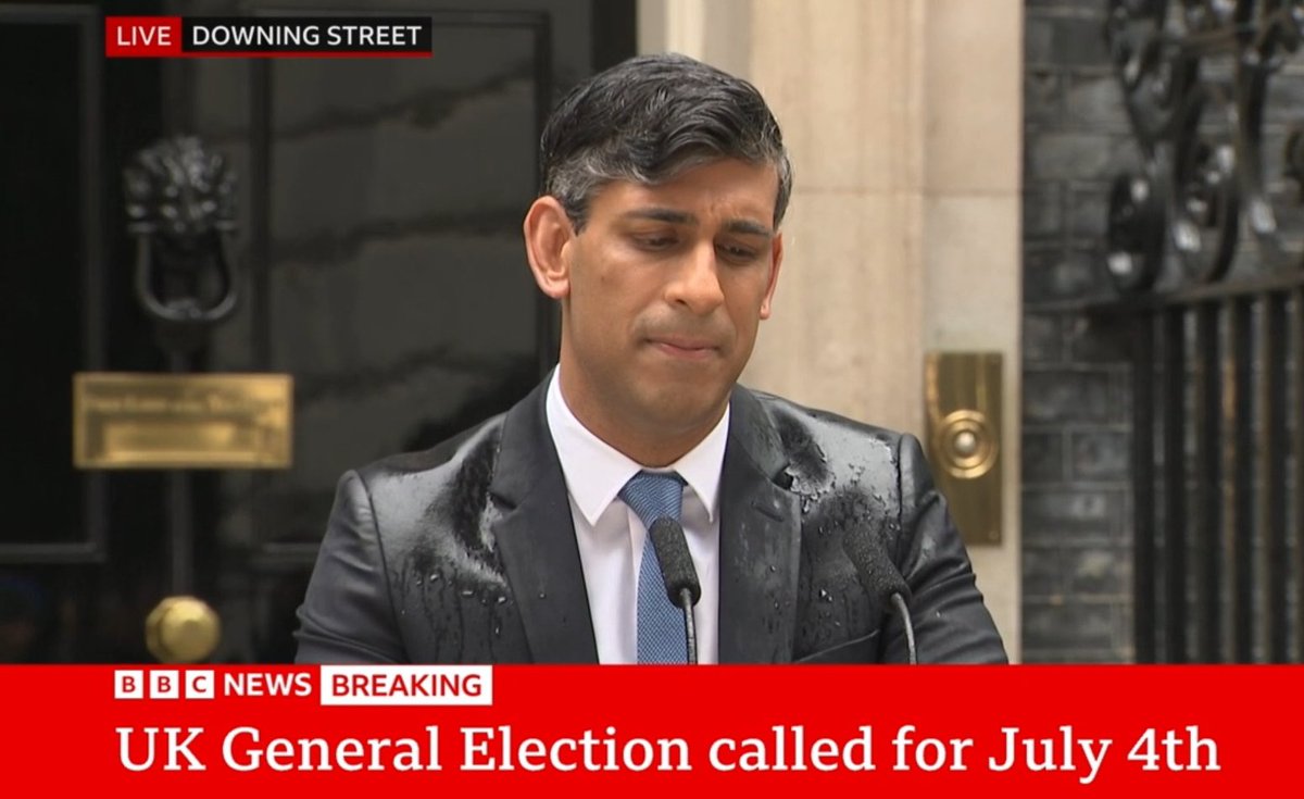 Lots of people asking me where I was when Sunak announced the election. I was inside, because it was raining. Only an idiot would have gone out in that... #GeneralElection