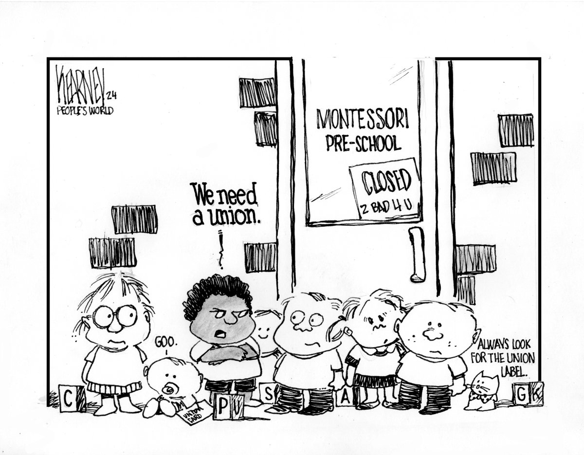 Montessori pre-schools suddenly closed in union-busting drive. #union #unionbusting #portland #oregon #cartoon