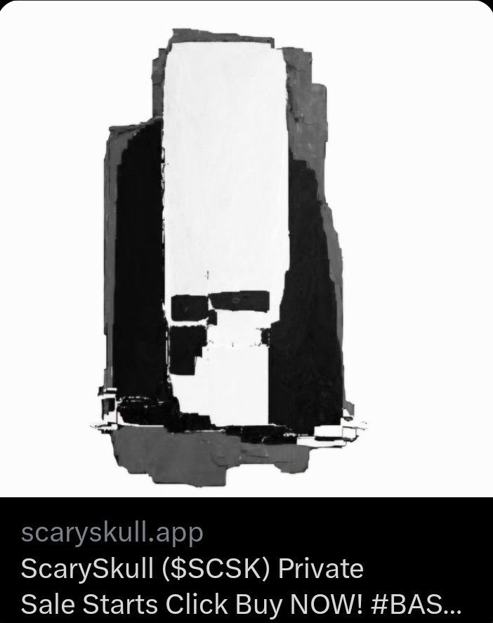 kimcookalts's tweet photo. Join the ScarySkull ($SCSK) Private Sale NOW!
https://t.co/Ehb8XSdzPE 
Don´t miss out on the next big #meme coin by #basememecoin 

Join the Private Sale today! 

Price going up to the next phase.

 Follow @everyonescrypto / @ScarySkull_

#crypto #BASE https://t.co/ibh5R5ljU6