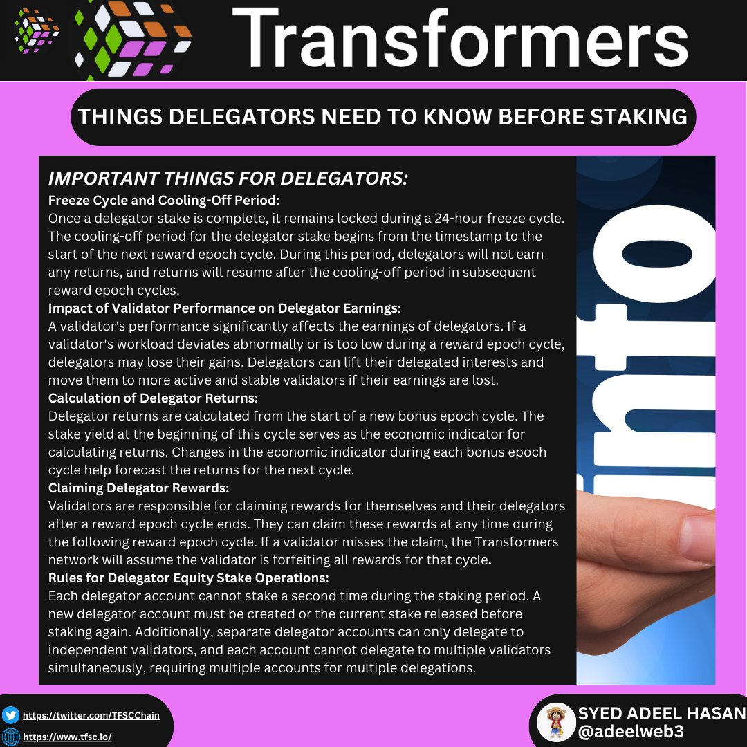 tfscpakistan's tweet image. Hey TFSC Fam! what's up everyone? 🇵🇰

Today we are going to discuss about the important things that delegators should know before staking. There are five important points that have been discussed in this infographics. 

@TFSCChain #TFSCPakistan #staking #delegators #TFSC $TTOS
