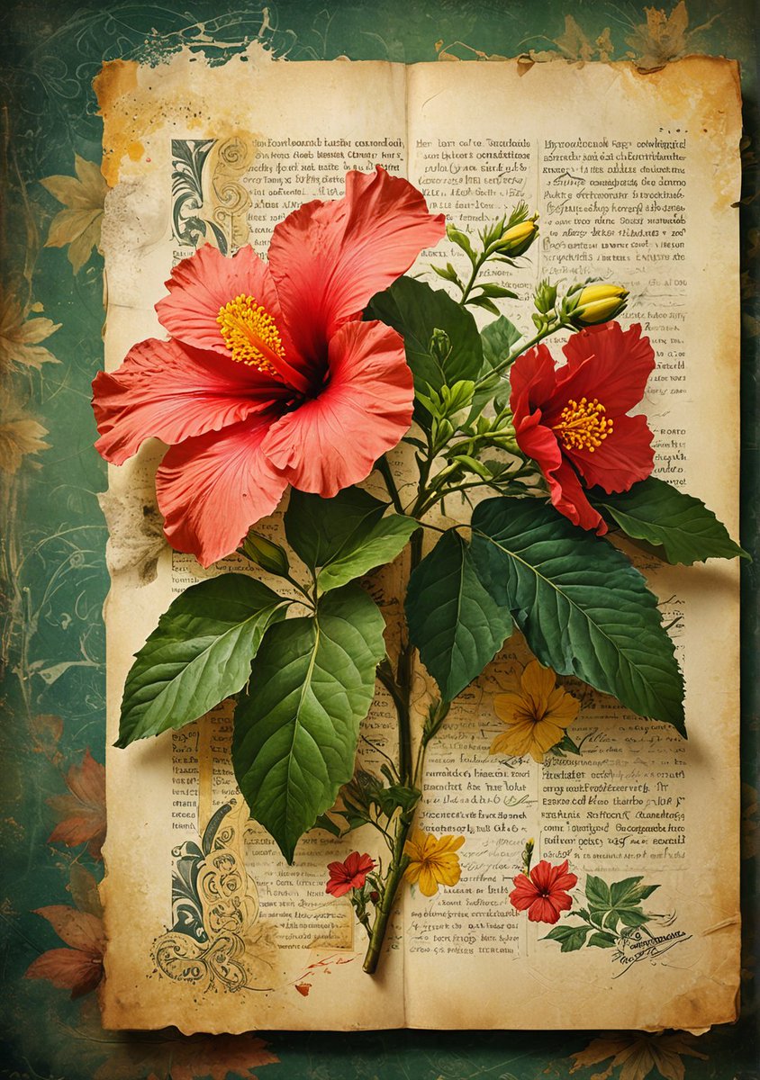 Retro bloom beauty 🌺✨📜 ✫ ━━⋆⋅⋆━━✫ Let me know if you liked it! 💙 Follow ➠ @mainguardstudio ✫ ━━⋆⋅⋆━━ ✫ #bookworms #conceptartist #hibiscus #AI美女 #dream #FlowerHunting #oldbook #retrostyle #ai #floralart #serene #cozy #stablediffusion #MidjourneyAI