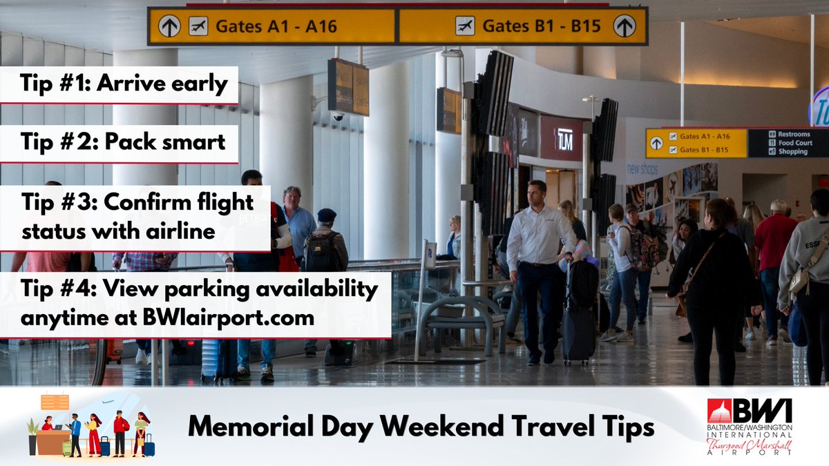 This weekend marks the beginning of the summer travel season! If you're traveling, our biggest tip is to arrive early. If you're waiting for an arriving passenger, please do so in our Cell Phone Lot. BWIairport.com/CellPhoneLot