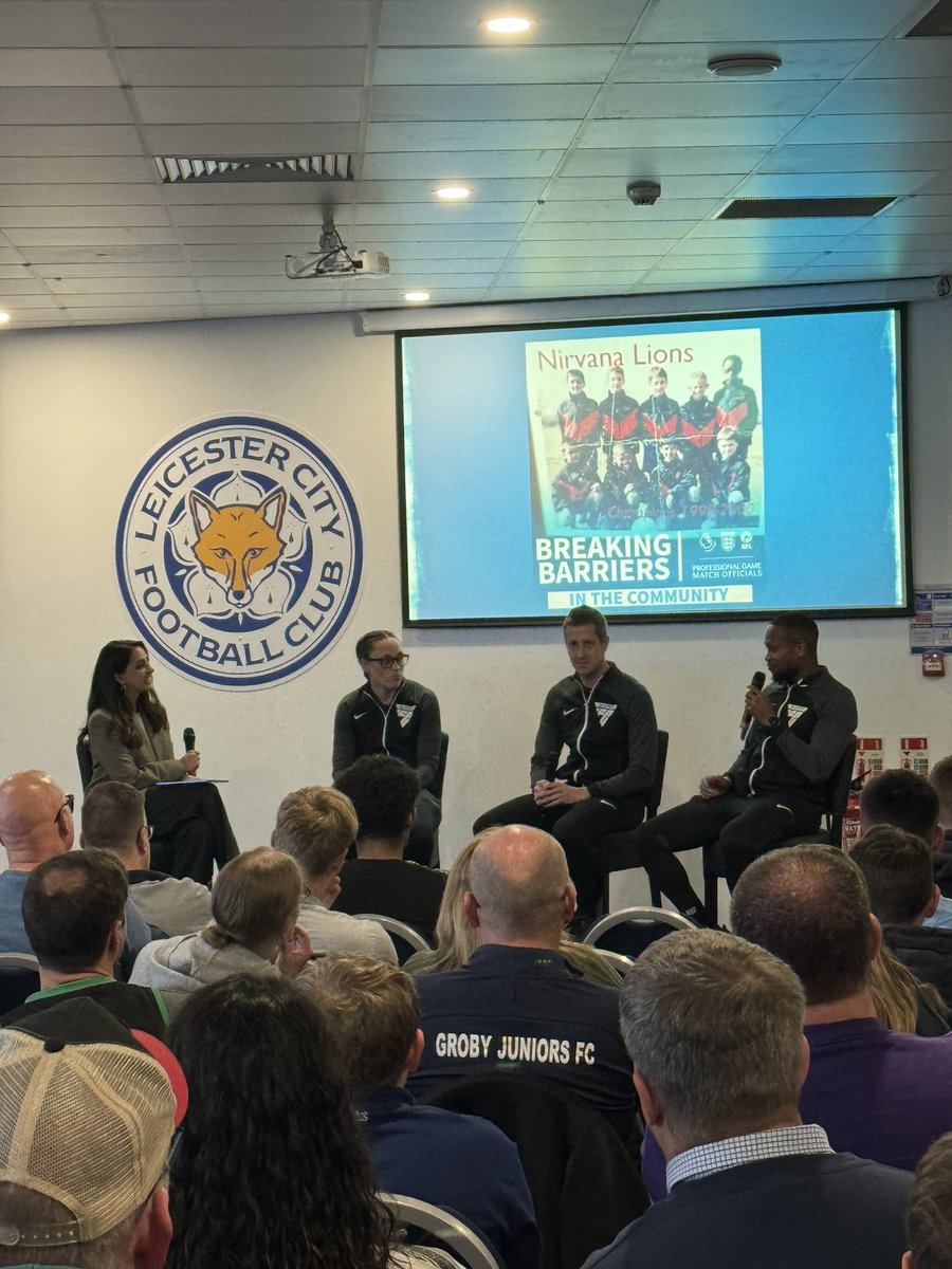Leon Mann MBE (@leon_mann) on Twitter photo A packed out room at <a href="/LCFC/">Leicester City</a> King Power stadium for <a href="/FA_PGMOL/">PGMO</a> Breaking Barriers event.
Awesome panel of <a href="/BarclaysWSL/">Barclays Women's Super League</a> ref Lauren Impey and <a href="/premierleague/">Premier League</a> officials John Brooks and <a href="/akil_howson/">Akil Howson</a> hosted by the brilliant <a href="/MissBelaShah/">Bela Shah</a>
@BAMERef @fa <a href="/Refreshsport/">Refresh Sports</a> #teamwork A packed out room at <a href="/LCFC/">Leicester City</a> King Power stadium for <a href="/FA_PGMOL/">PGMO</a> Breaking Barriers event.
Awesome panel of <a href="/BarclaysWSL/">Barclays Women's Super League</a> ref Lauren Impey and <a href="/premierleague/">Premier League</a> officials John Brooks and <a href="/akil_howson/">Akil Howson</a> hosted by the brilliant <a href="/MissBelaShah/">Bela Shah</a>
@BAMERef @fa <a href="/Refreshsport/">Refresh Sports</a> #teamwork