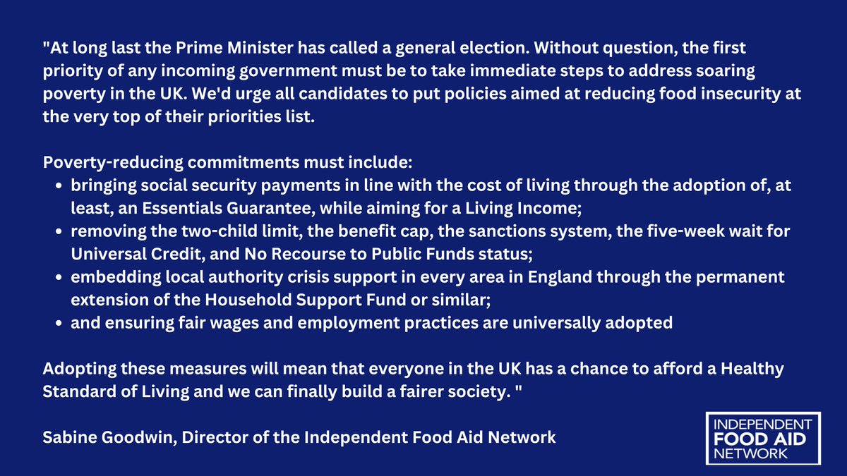 The Prime Minister has finally called the #GeneralElection2024 - Britain's unconscionable #poverty crisis and its impact must be every candidate's first priority...#CashFirst