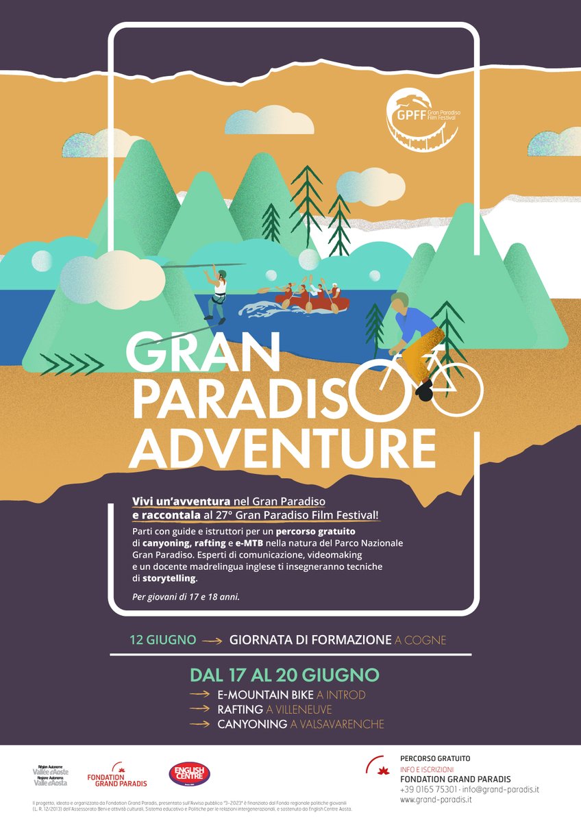 FGrandParadis's tweet photo. 🔴 Iscrizioni aperte per #GranParadisoADVENTURE: la nuova proposta di @FGrandParadis dedicata ai #ragazzi di 17-18 anni!

Un’avventura gratuita in 🇬🇧Inglese, attraverso  esperienze outdoor nel Gran Paradiso: #rafting #eMTB #canyoning e arrampicata.

Info➡️ https://t.co/MeZ17aAcOP https://t.co/apxMliJfGf