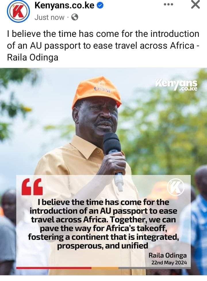 Great to see @RailaOdinga talk about the prioritisation of the integration of Africa should he assume the reins of the @_AfricanUnion . Africa continues to punch below its weight primarily because it's poorly integrated. It's not just about one passport but also one currency!