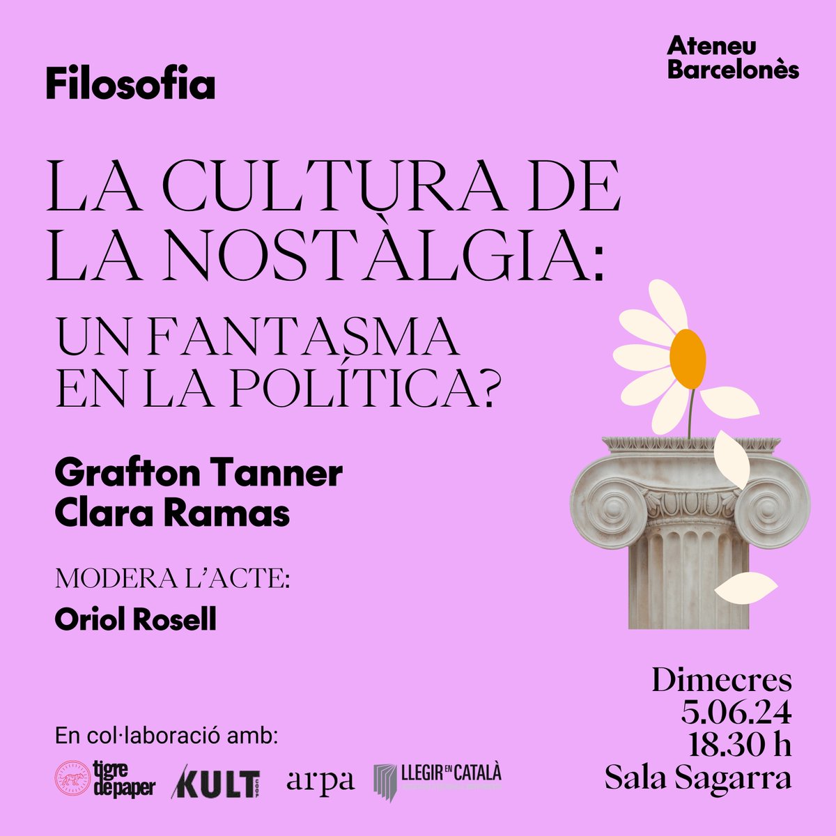 🍃 Els filòsofs Grafton Tanner (@GraftonTanner) i Clara Ramas San Miguel (@clararamassm) debatran sobre el paper de la nostàlgia en la indústria cultural. 🗣️ Moderat per Oriol Rosell (@oriol_rosell), activista contracultural. 🗓️ Dimecres 5 de juny 🕡 18.30 h