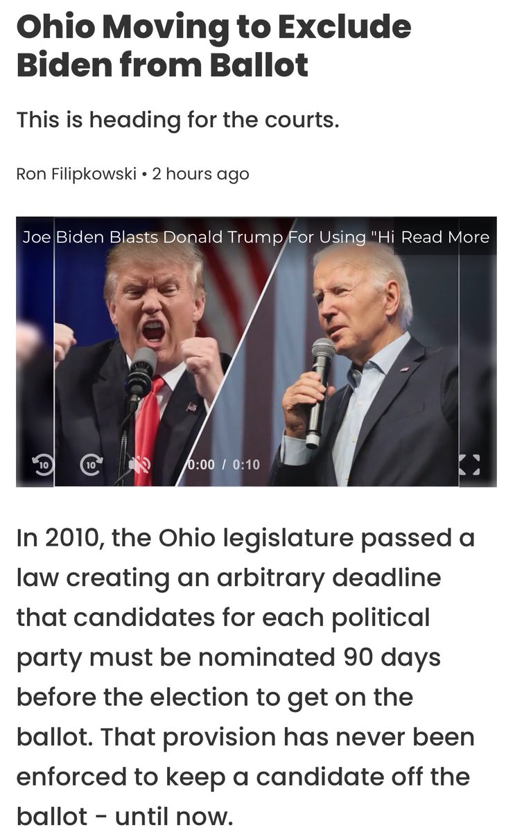 #USDemocracy #DemVoice1 Ohio Moving to Exclude Biden from Ballot. The GOP will do anything to suppress the vote, because, as the minority, they cannot win if all votes are counted. A 2010 law requires candidates for each party be nominated 90 days before the election, to get on