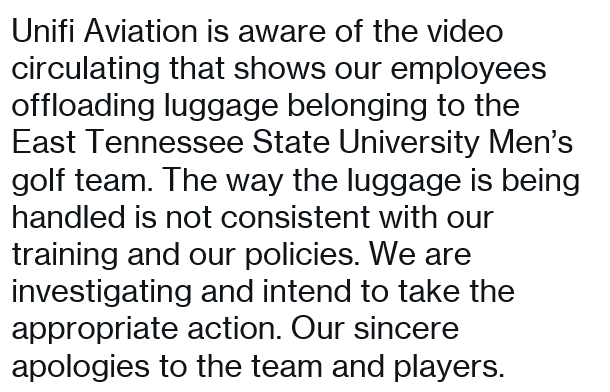 Statement from Unifi Aviation <a href="/ETSU_MGolf/">ETSU Men’s Golf</a>