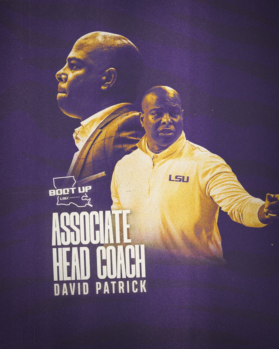 LSUBasketball's tweet photo. David Patrick is joining the LSU staff as an Associate Head Coach! 

🔗 https://t.co/1h6FwmY4UZ | #BootUp https://t.co/bn6XOrhGkr