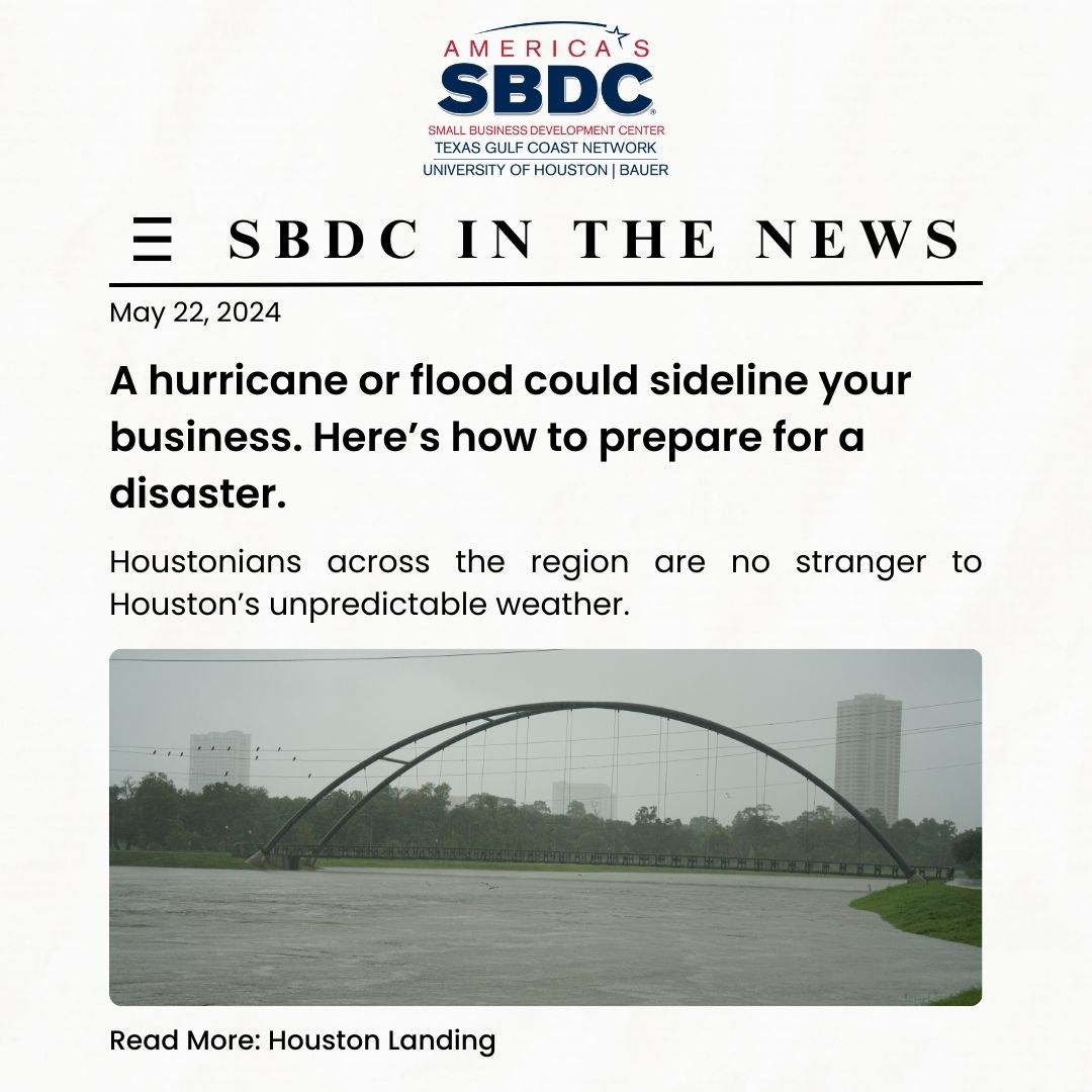We were recently featured in @Hou_Landing as one of the many resources available for small businesses recovering from the recent storm! Read the full article here: ow.ly/LeO150RRrxe. #disasterpreparedness #sbdc #inthenews