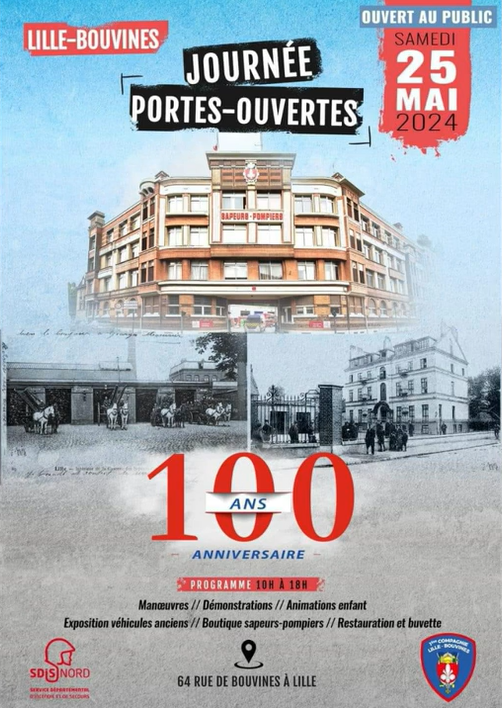 🚒 La Caserne de Pompiers Lille-Bouvines fête ses 100 ans le samedi 25 mai 2024 de 10h à 18h ! 🚒 👉 Plus d'infos sur @zoomsurlille >>> urlz.fr/qMrR