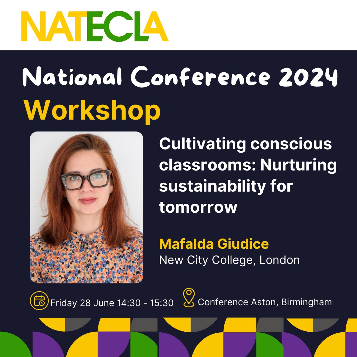 Showcasing one of our practical #ESOL workshops for this year's #NATECLA24.

💬<a href="/GiudiceMafalda/">Mafalda Giudice</a> from <a href="/NewCityCol/">New City College</a>  on #Sustainability in #ESOL

📃See our full workshop programme online:

bit.ly/3U79H0Q

<a href="/JenSE10/">jennie turner</a>