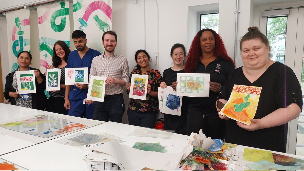 Limearthealth's tweet photo. Another busy day @Limearthealth Studio. The final session for one of our Spring Create+ groups, plus a fab afternoon with @ManchesterREH Junior Doctors! Let's fill our hospitals with all this beautiful artwork! @MFT_Charity @MFTnhs @MFTtimeforme https://t.co/Ee4idpuO6x