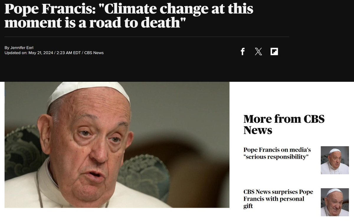 Pope Francis says the climate crisis has 'gotten to the point of no return' as the planet continues to see the effects of global warming and world leaders have an even greater responsibility to take action. 'How worried are you about climate change?' CBS Evening News anchor and