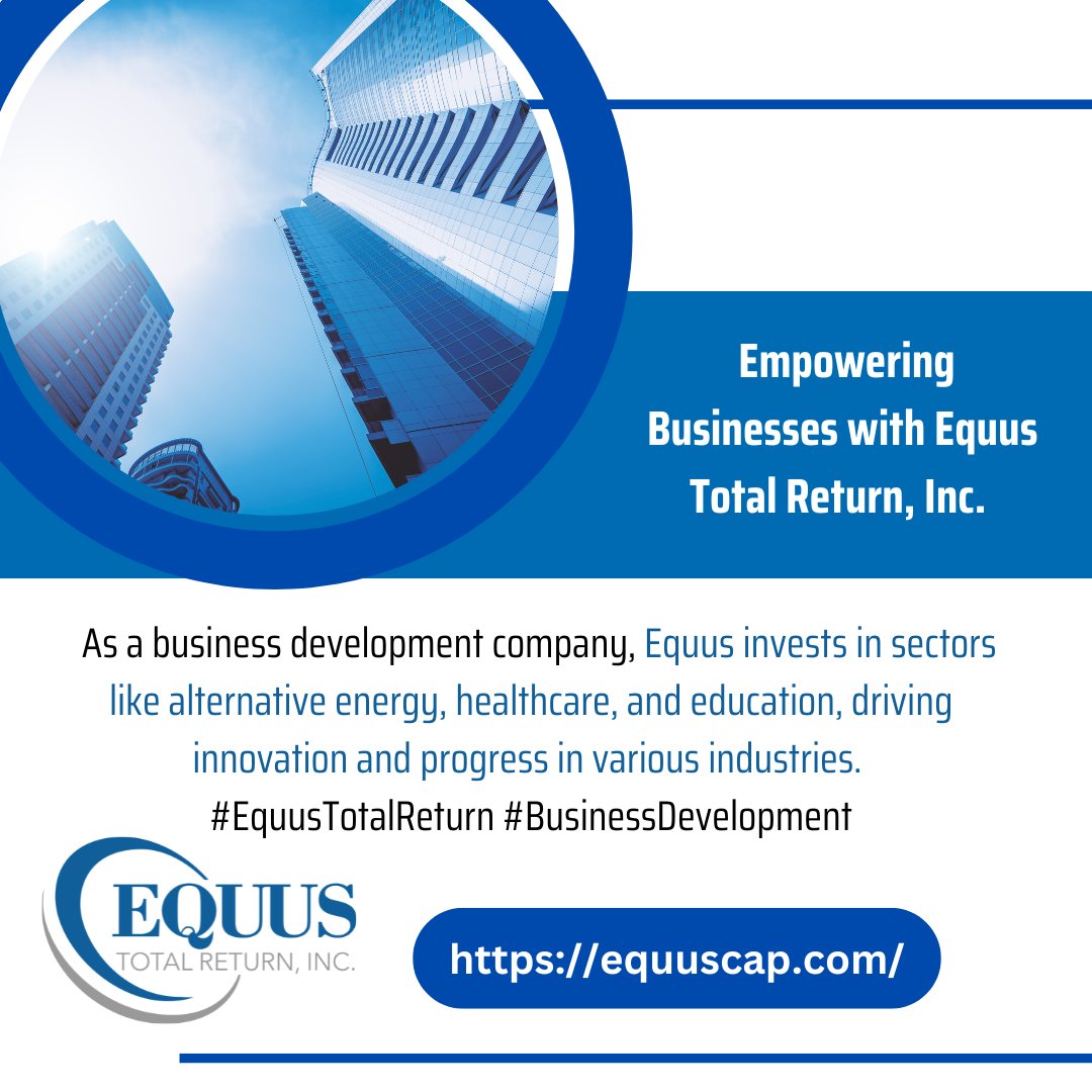 Empowering Businesses 😅

Equus Total Return Inc.
equuscap.com..
#EquusTotalReturn; #InvestmentFund; #PrivateEquity; #BusinessDevelopment; #PortfolioManagement; #FinancialGrowth; #EquusCapital;