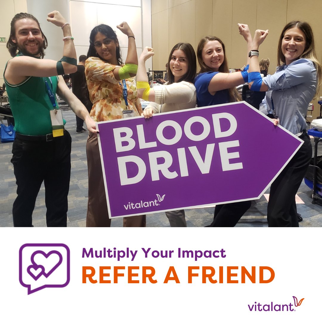 A moment spent helping others can make a big impact. 💪 You can multiply your impact by encouraging friends and family to join you when you #GiveBlood. 🩸 Check out Vitalant's Refer a Friend program: brnw.ch/21wK2lf