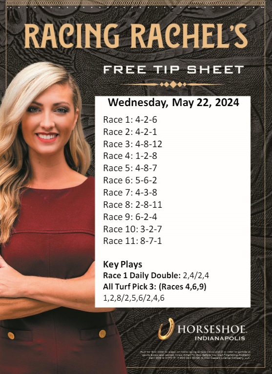 Today's tipsheets @HSIndyRacing for @RacingRachelM @MrBAnalyst and QH Analyst @MarthaClaussen for May 22 - First Post at 2:10PM #racelikeacaesar @IndianaTOBA @IndianaHBPA @INThoroughbred @IndyTBAlliance