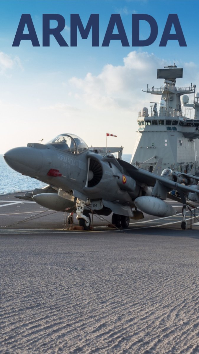 Es miércoles y toca nuevo #FondoDePantalla En esta ocasión un #Harrier sobre el #JuanCarlosI🇪🇦 ¿#SabíasQue pueden operar desde cualquier superficie en tierra o a bordo de buques? Incluso con bajo acondicionamiento como el claro de un bosque, una playa, etc. #WallpaperWednesday