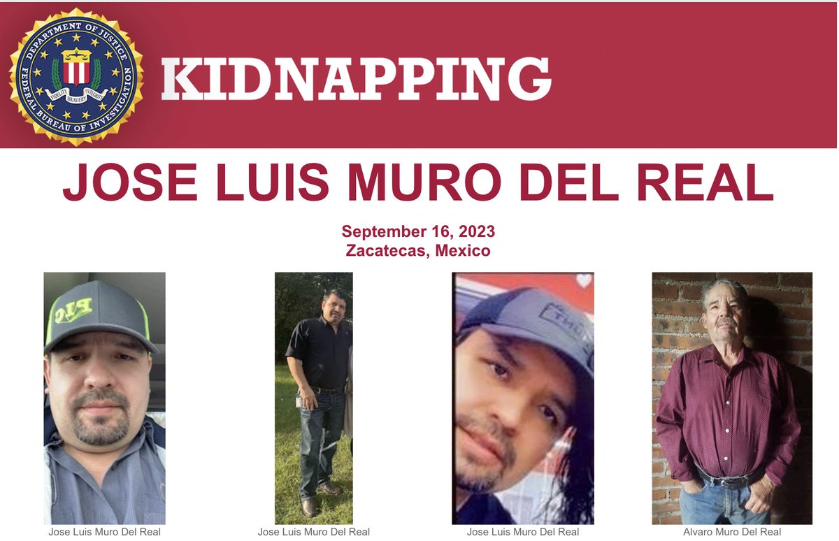 On Sept 16, 2023, Jose Luis Muro Del Real departed Colotlan, Jalisco, Mexico, en route to Zacatecas International Airport in order to board a flight. He has not been located since. Help the #FBI find him: fbi.gov/wanted/kidnap/…