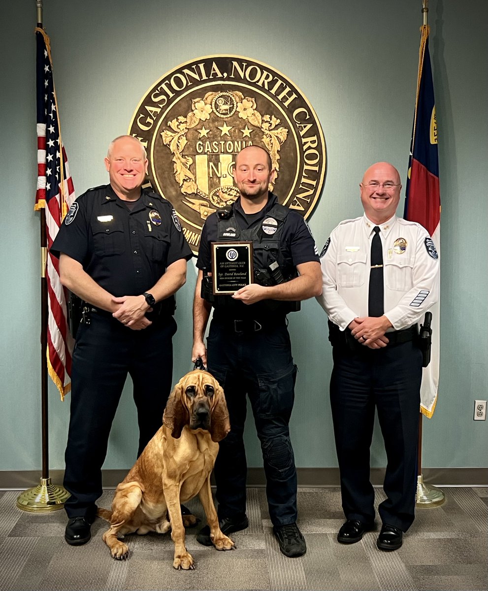 Congratulations to Gastonia Police K9 Sgt. David Rowland!  Sgt. Rowland  is honored with the 2024 Optimist Club of Gastonia award for Officer of the Year!  Sgt. Rowland and Bo helped rescue a 7-year-old after completing a 7-mile track to find him in an abandoned shed. #Police