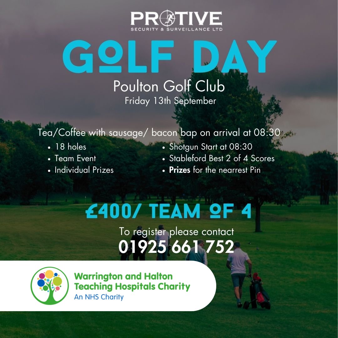 WHHCharity's tweet image. The team at @ProtiveSecurity are back with their charity Golf Day! A day for raising smiles, and raising money to help us here at WHHC.

They're looking for teams of 4 to enter, plus there is an opportunity to sponsor one of the holes on course. Get in touch: 01925661752.