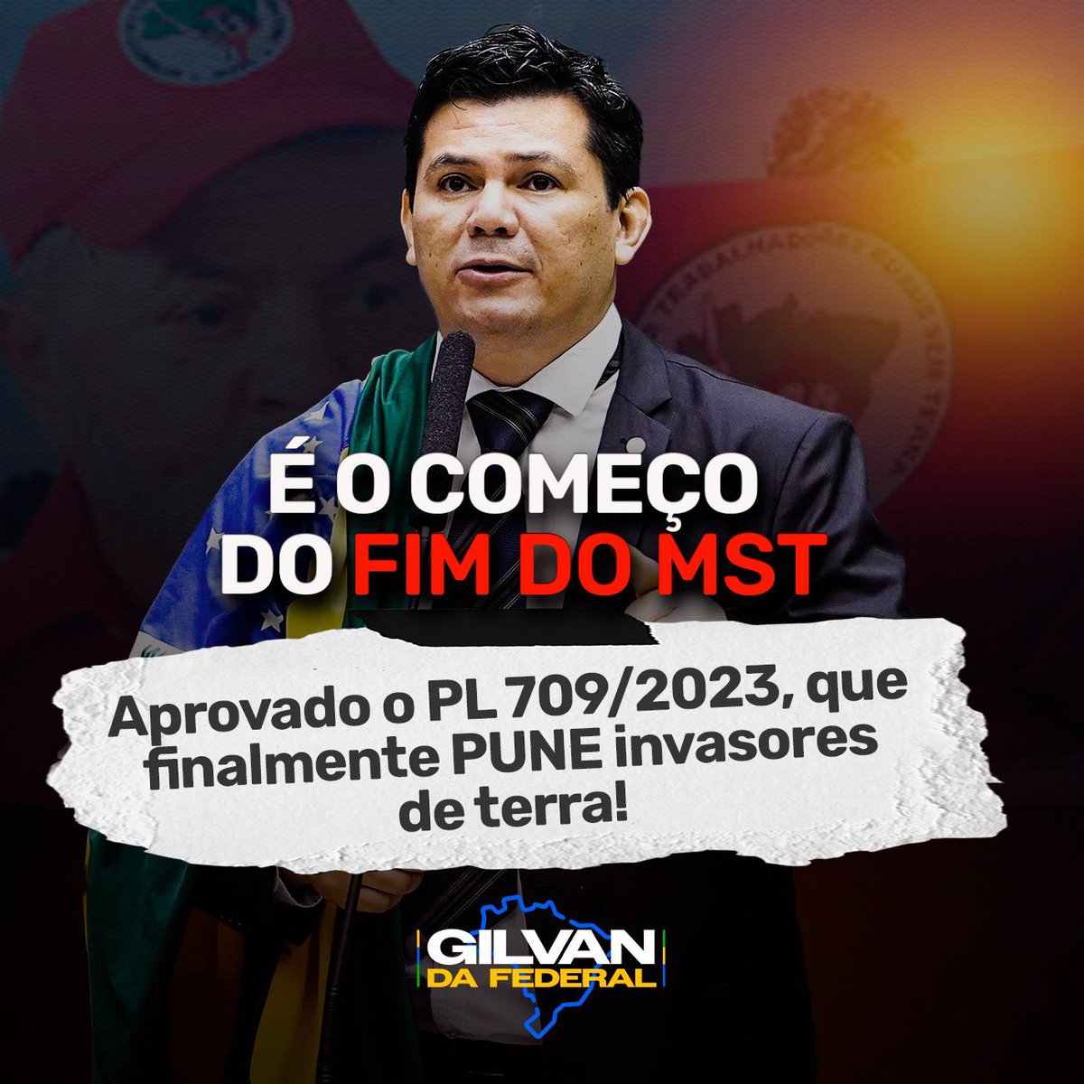 Votei SIM para o PL 709/23. Esta lei finalmente pune invasores de terra. É o começo do fim do MST! #PL709 #FimDoMST #DireitoDePropriedade #GilvanDeputadoFederal