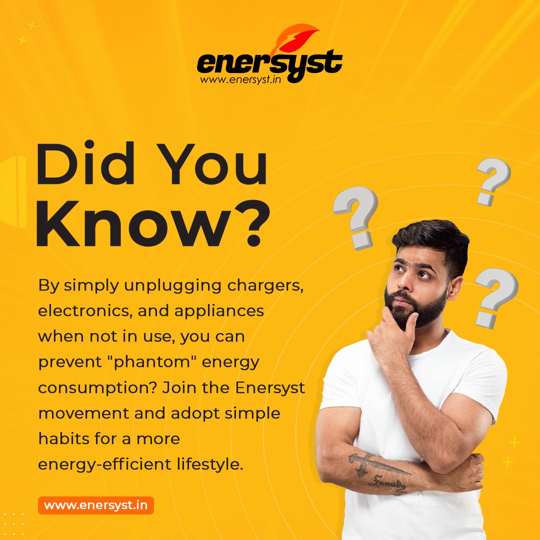 Did you know your devices still use energy even when they're off? Unplugging chargers and appliances when not in use can stop this 'phantom' energy drain. Join the Enersyst movement and start saving today! 💡🌍

#EnergyEfficiency #SaveEnergy #Enersyst #DidYouKnow