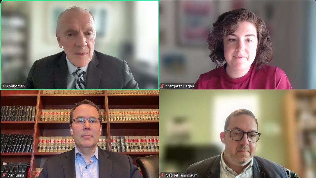 Great to see this All-Star✨panel on "Artificial Intelligence, Law Schools &amp; Access to Justice" 👏
::
<a href="/margarethagan/">Margaret Hagan</a> (<a href="/LegalDesignLab/">Legal Design Lab</a> <a href="/StanfordLaw/">Stanford Law School</a>)
<a href="/DanLinna/">Daniel W. Linna Jr.</a> (<a href="/NorthwesternLaw/">Northwestern Law</a>)
@GTeninbaum (<a href="/Suffolk_Law/">Suffolk University Law School</a> @YaleISP)
Jim Sandman (<a href="/pennlaw/">University of Pennsylvania Carey Law School</a> <a href="/LSCtweets/">Legal Services Corp.</a>)
<a href="/jgartnerlaw/">Joey Gartner</a> (<a href="/ABAInnovation/">Ctr for Innovation</a>)
