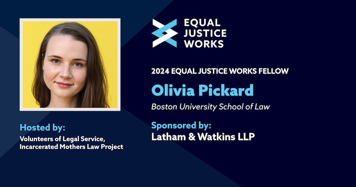 With support from @lathamwatkins, @BU_Law grad Olivia Pickard will assist @VOLSProBono Incarcerated Mothers Law Project with advocating for and representing incarcerated and formerly incarcerated mothers in NY dealing with child visitation, custody, and parental rights issues.