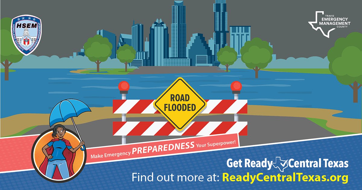 If you encounter high water on the road, don’t attempt to drive through it. As little as 6 in of water can cause unsafe driving conditions. 🛑 Never drive around barricades. 🛑 Don't walk, swim or drive through flood waters. 🛑 Turn Around, Don’t Drown! 📍ReadyCentralTexas.org