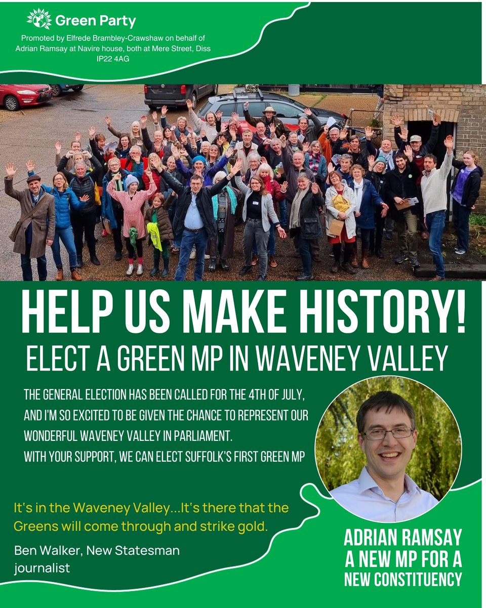 Adrian4WV's tweet photo. A General Election has been called! Help us make history in the Waveney Valley by voting for Adrian Ramsay, real change at last! https://t.co/QKi9UvtqZJ