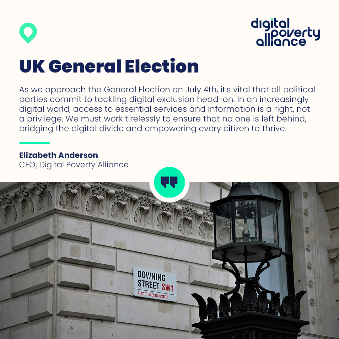Addressing #digitalexclusion must be a priority for a fair and representative democracy. Ensuring that all citizens have access to resources and the skills needed to participate fully in the digital age is essential. Read more here: shorturl.at/aAgH7. #GeneralElection2024