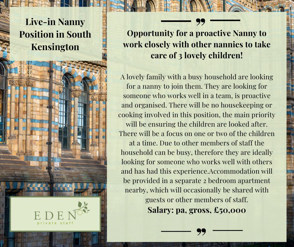 Live-in Nanny Position in South Kensington! edenprivatestaff.com/job/live-in-na… #nannyagencies #nannyjob #childcare #childcarejob #nannyjobs #babynanny #babynannyjob #Montessori #norlandnanny #chilternnanny #nannyagency