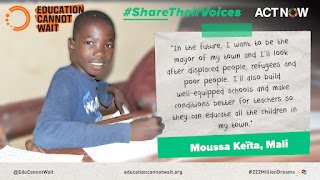 'I want to be mayor of my town. I'll look after displaced people, refugees, poor people. I'll build equipped schools & make conditions better for teachers.' ~Moussa, Mali @EduCannotWait @WorldBank @EU_Commission @ONUGeneve @ODI_Global @hpg_odi #ActNow #ShareTheirVoices