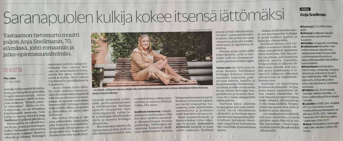 Tänään oli jo eka synttärihaastattelu, Turun Sanomissa. Huomenna, varsinaisena syntymäpäivänäni olen Maikkarilla Huomenta Suomessa noin 9.15. Fiksu ja filmaattinen Jesse Kamras haastattelee.