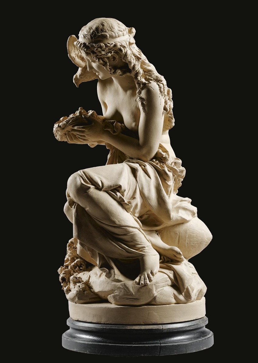 ALBERT ERNEST CARRIER-BELLEUSE Escultor Francés 1824-1887 Terracota s/ Madera - 51 cm 'Mujer Sentada con Paloma'